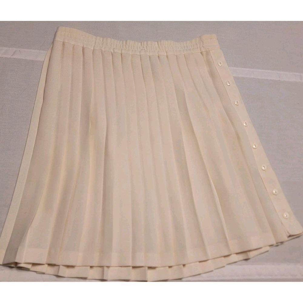 Vintage 90s Esprit Essentials Pleated Mini Skirt Ivory Cream Women's Medium - Picture 7 of 12